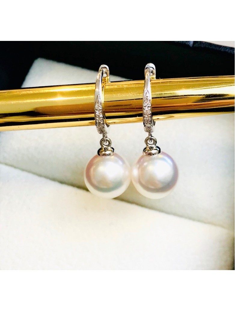 BOUCLE D'OREILLE PERLE AKOYA 8.5-9MM OR18K 1
