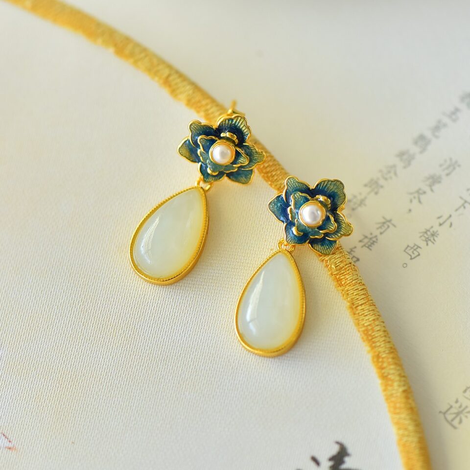 Boucles d'oreilles jade et perle de culture vermeil