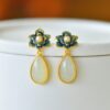 Boucles d'oreilles jade et perle de culture vermeil