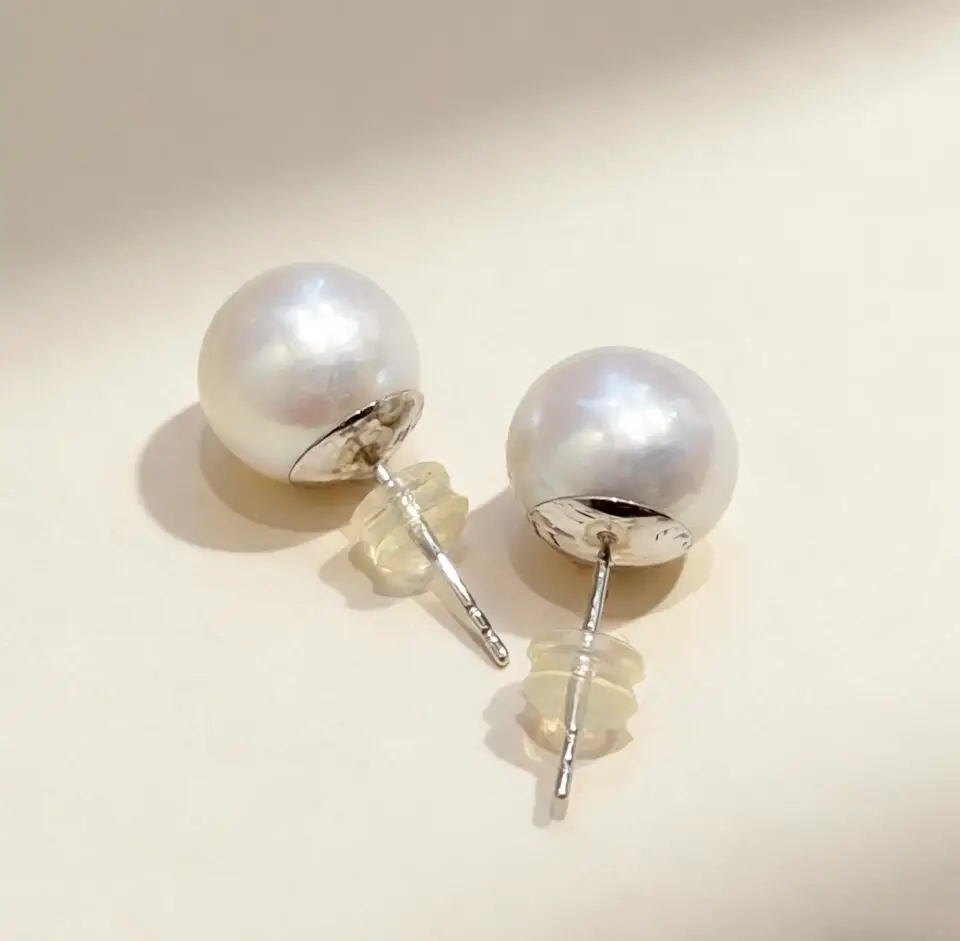 Boucle d'oreille  perle 11-12mm naturel or blanc 18k