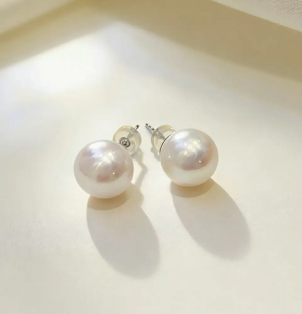 Boucle d'oreille  perle 11-12mm naturel or blanc 18k