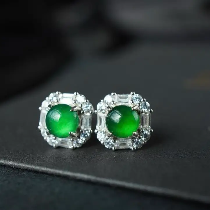 Boucle d'oreille  Argent 925/1000 avec Jade vert Lumineux