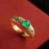 bague argent doré et jade