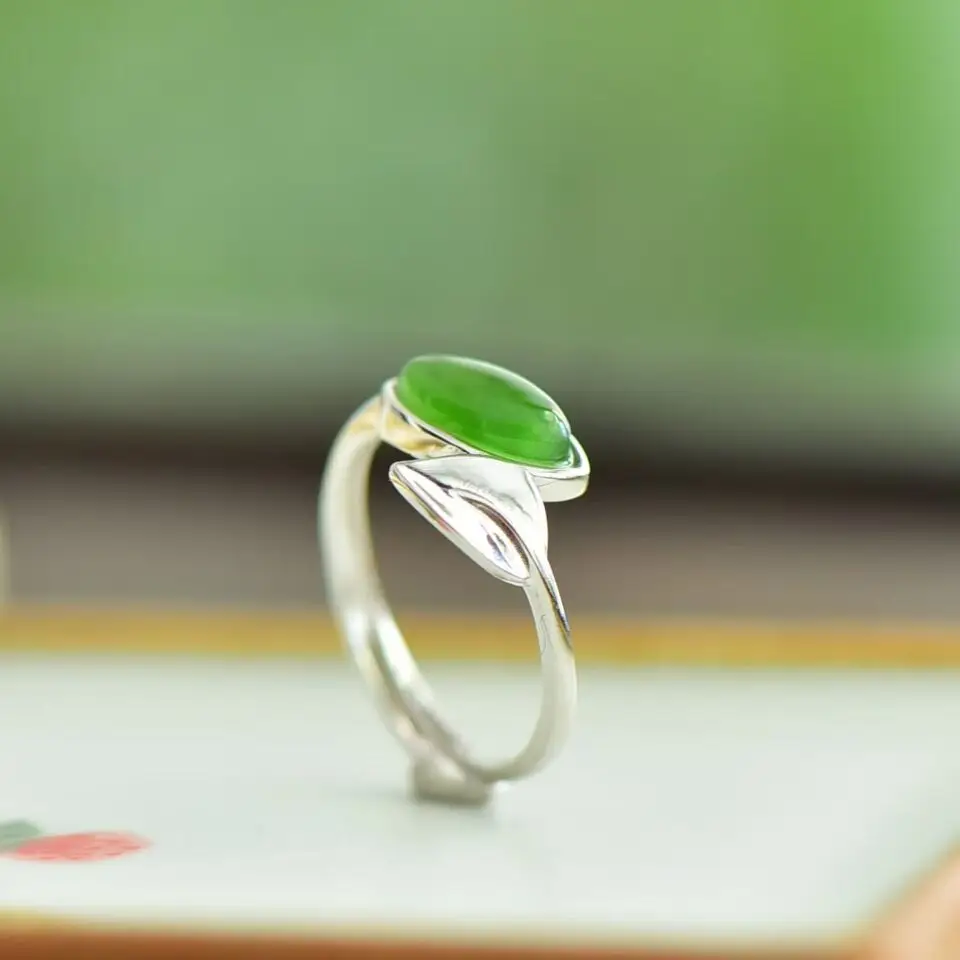 bague argent et jade