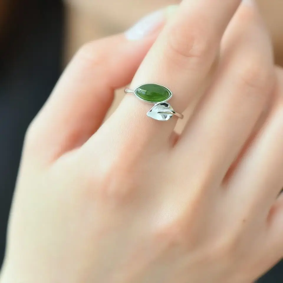 bague argent et jade