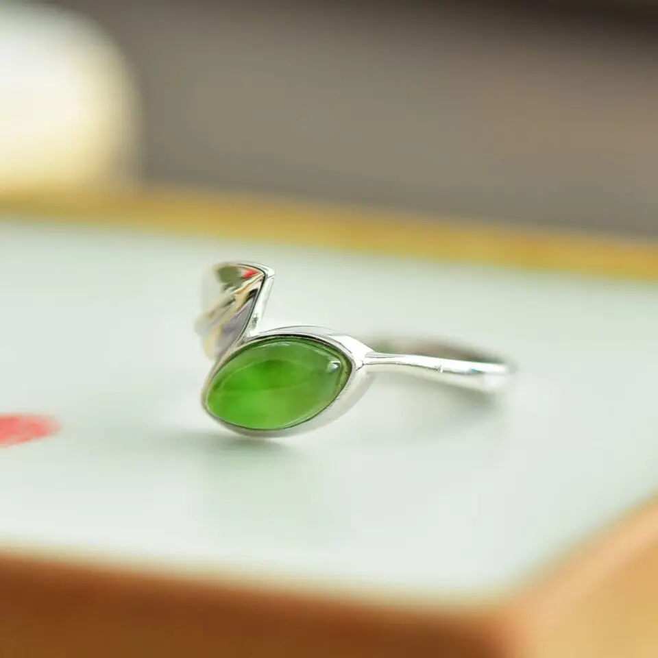 bague argent et jade