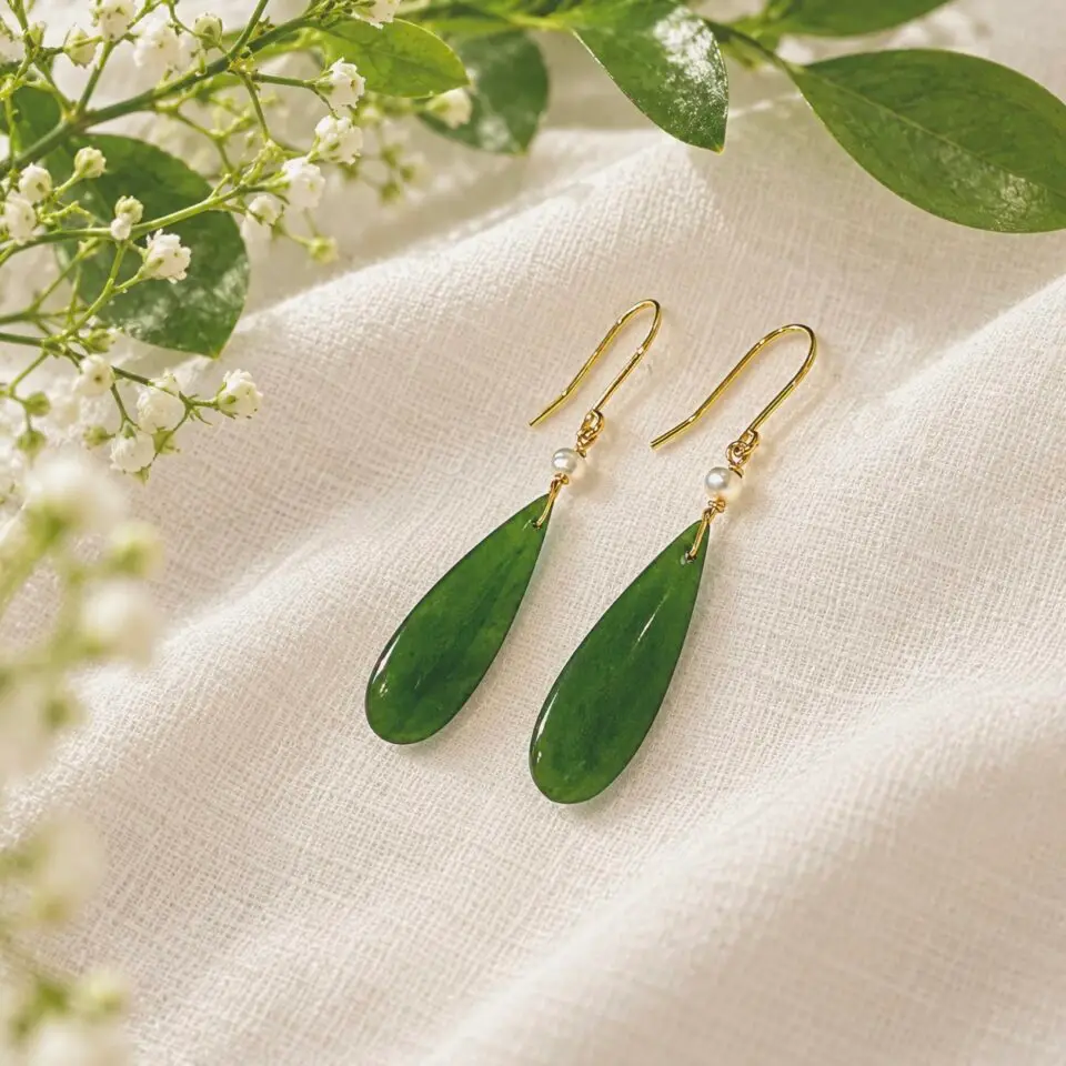 Boucles d'Oreilles Jade A & Or Jaune – Faites Main