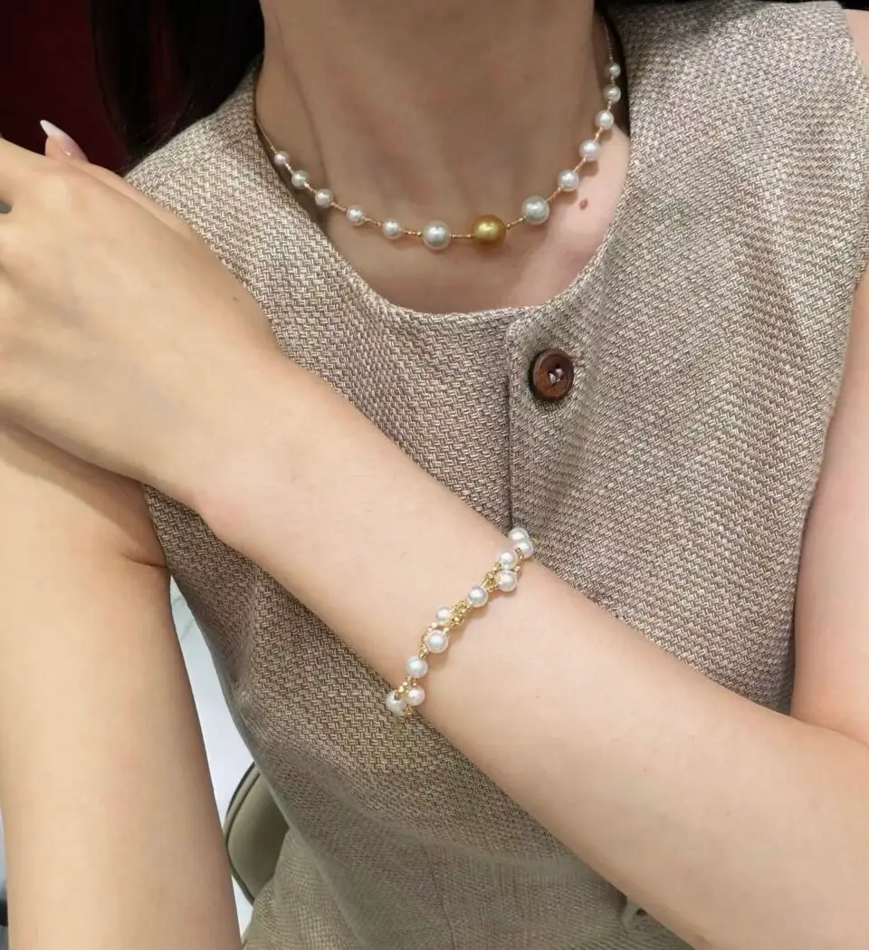 bracelet or jaune avec perle de culture 