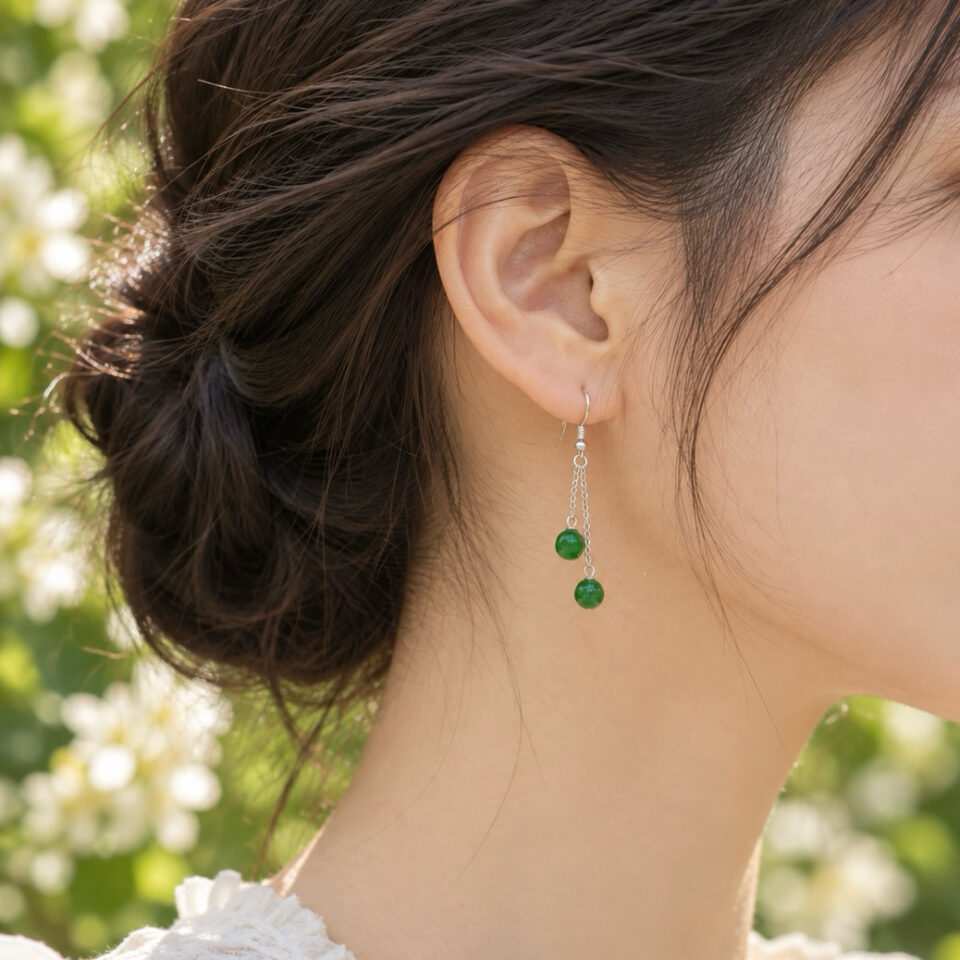 Boucle d'oreille argent 925/1000e et Jade