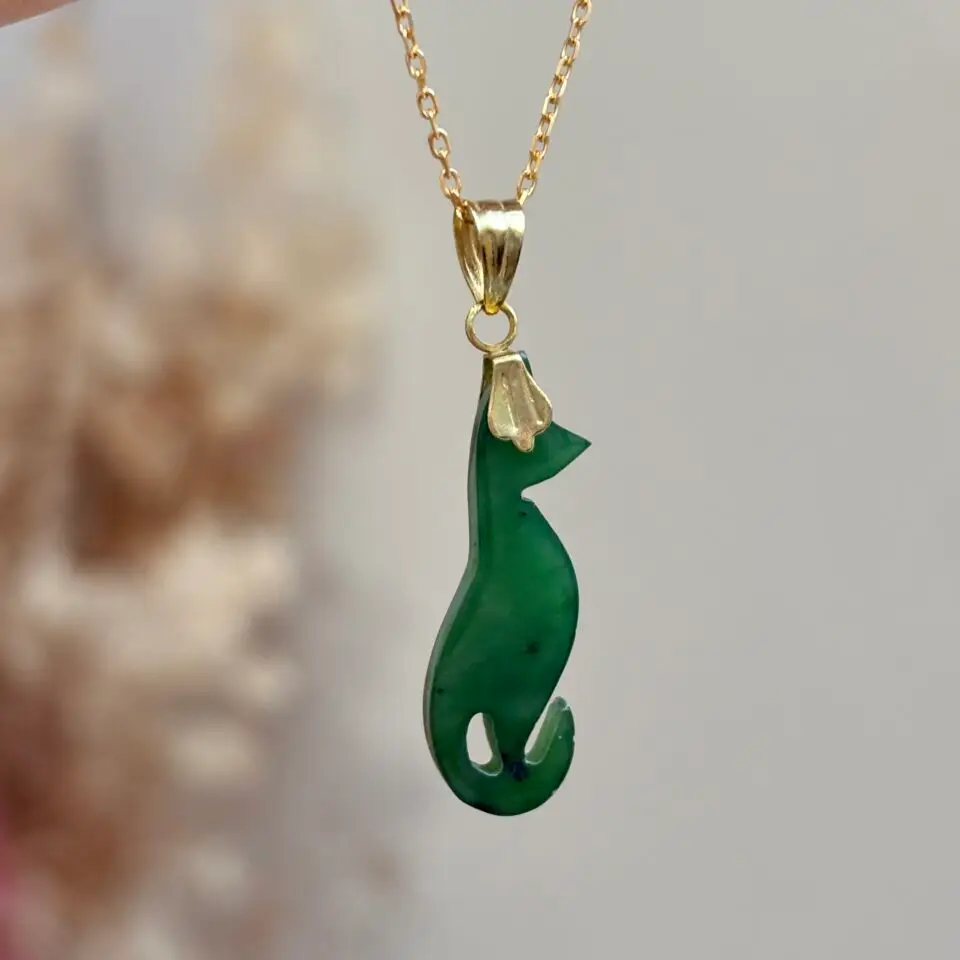 Collier vermeil  jade chat style vintage